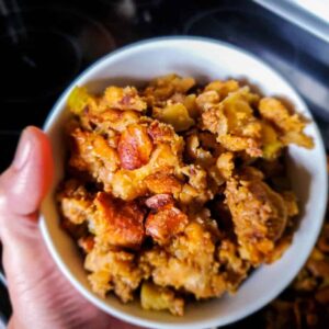 Pretzel Stuffing with Apples and Sausage