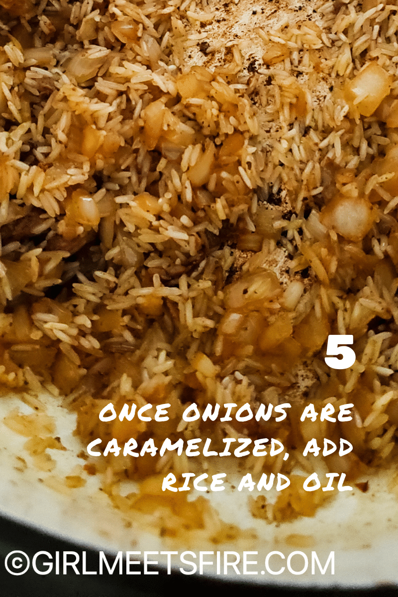 onions and rice lightly toasted