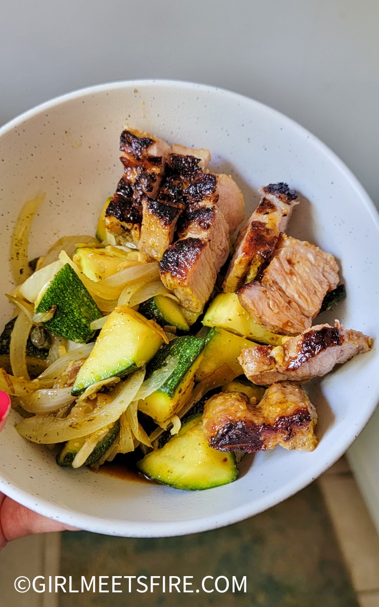 zucchini en escabeche and grilled country style pork ribs