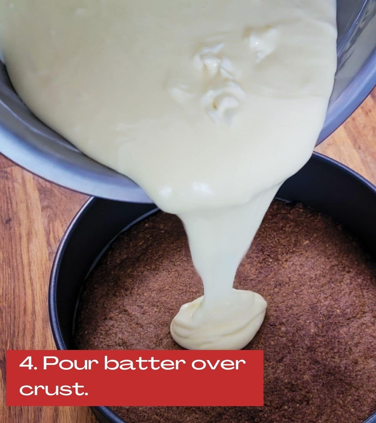 pouring batter over crust