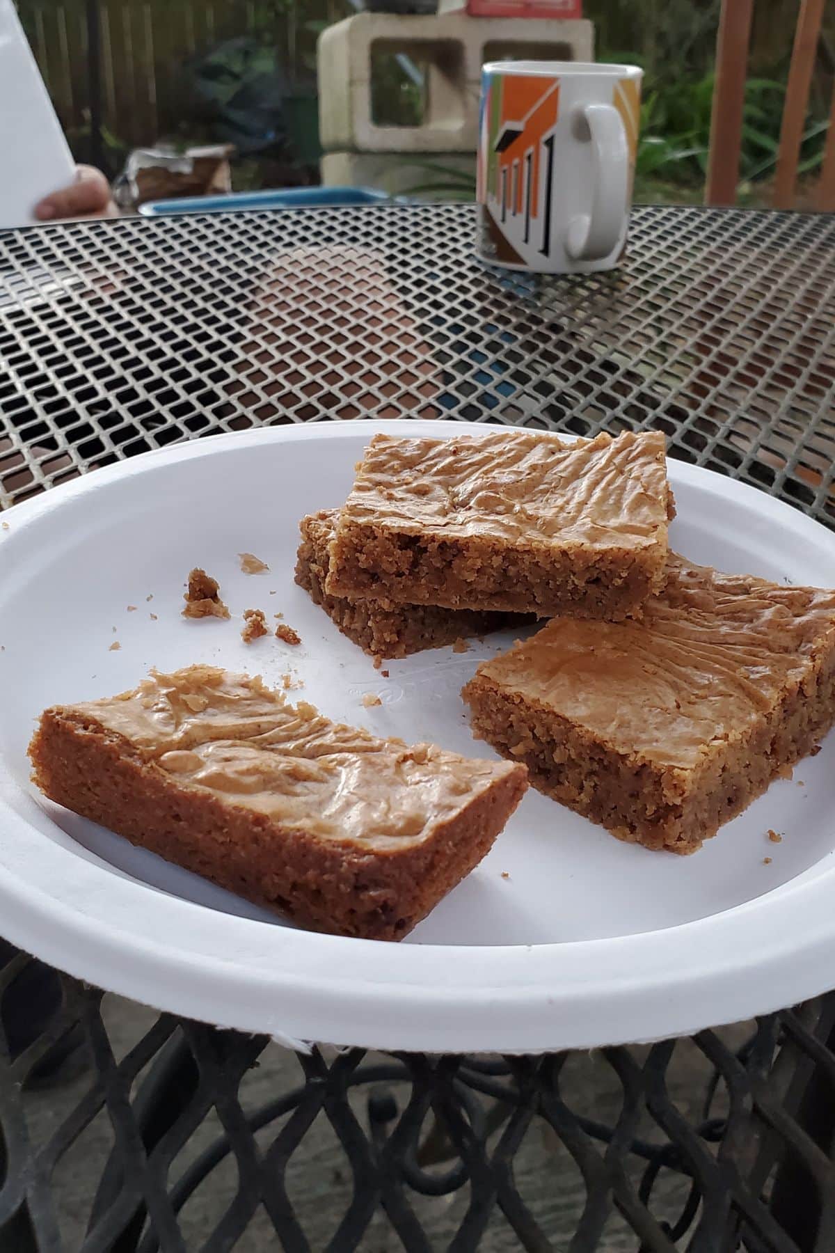 A plate with four blondies