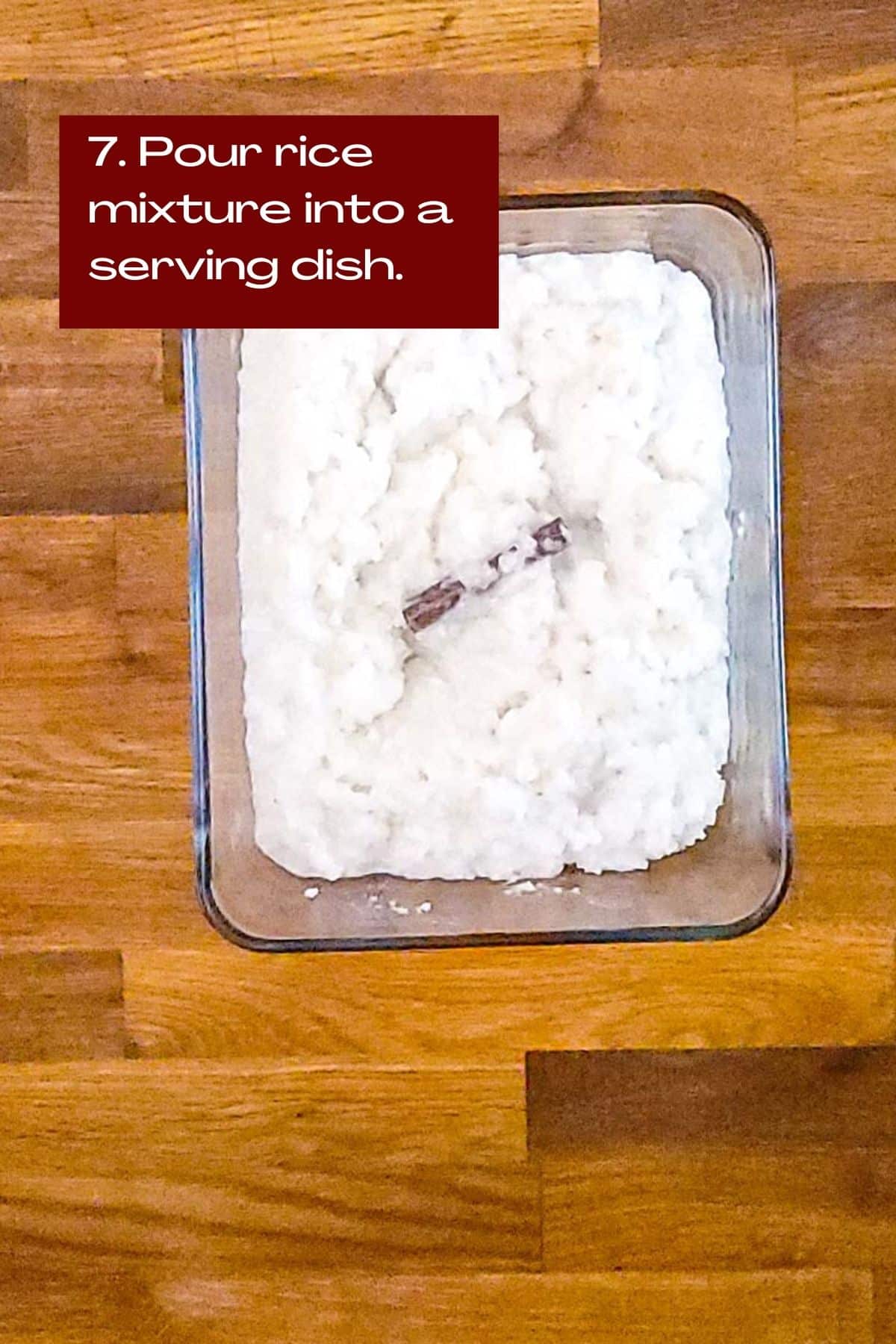 Rice mixture, once cooked and milk incorporated poured into a serving dish.