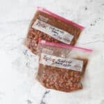 Two ziplock bags with rehydrated beans.
