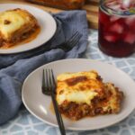 A serving of eggplant lasagna on a plate.
